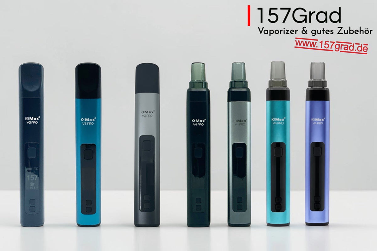 XMax V3 Pro und V4 Pro Vaporizer nebeneinander in mehreren Farben