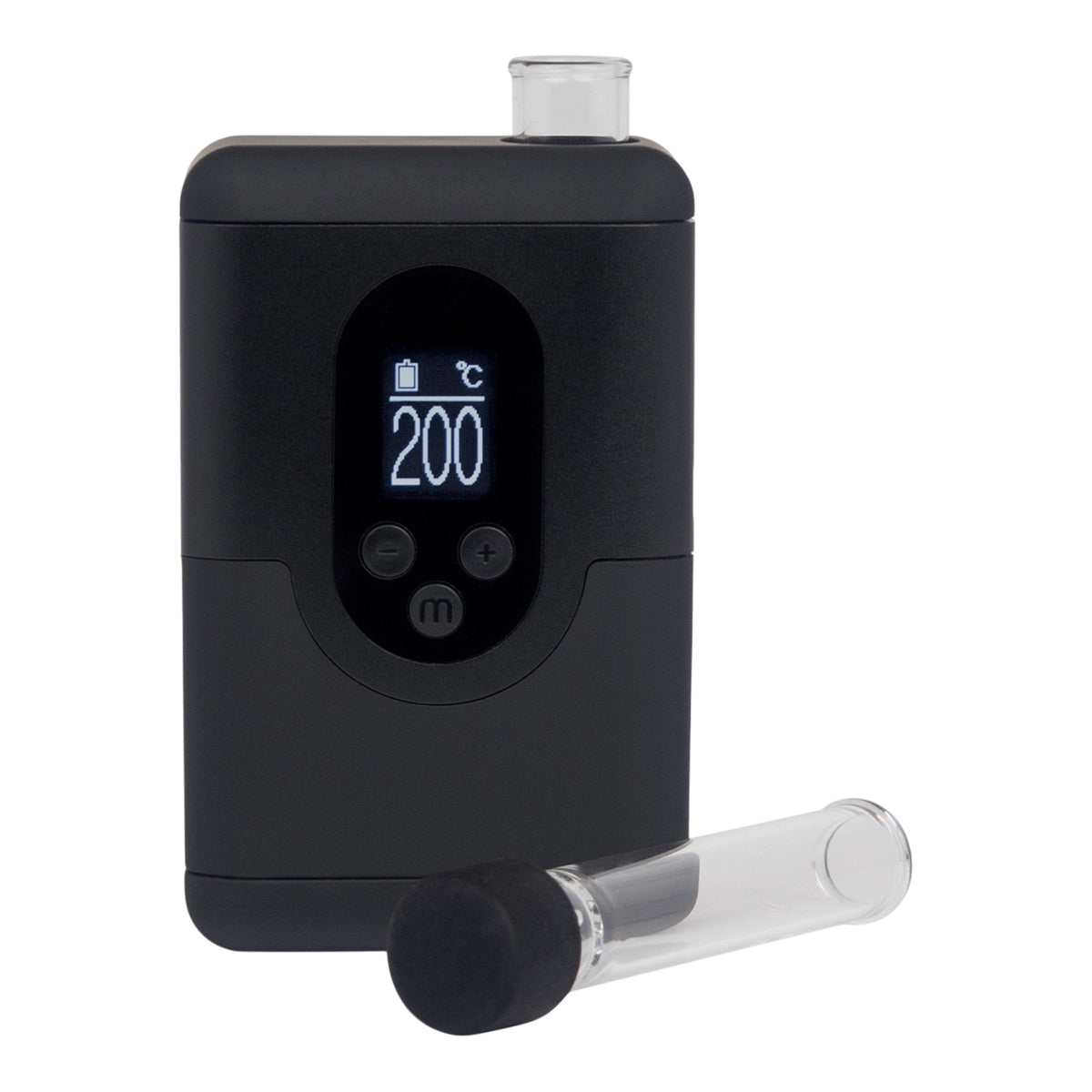 Arizer ArGo Vaporizer mit Display und Glasmundstück daneben