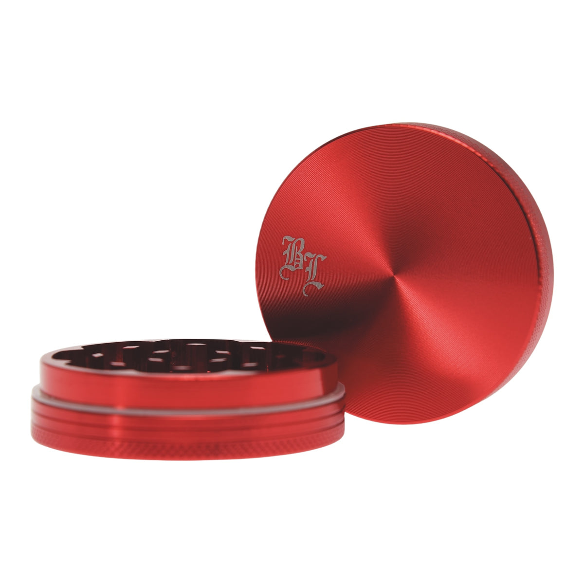 Black Leaf Alu Grinder 2 teilig Rot geöffnet Details