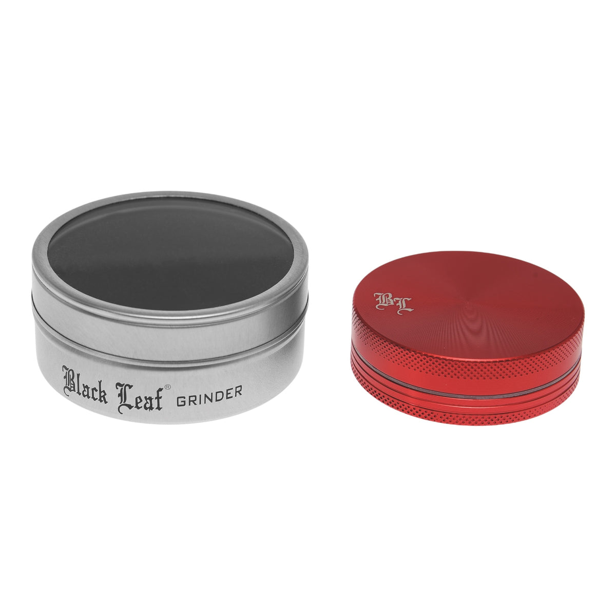 Black Leaf Alu Grinder 2 teilig Rot geschlossen mit Dose