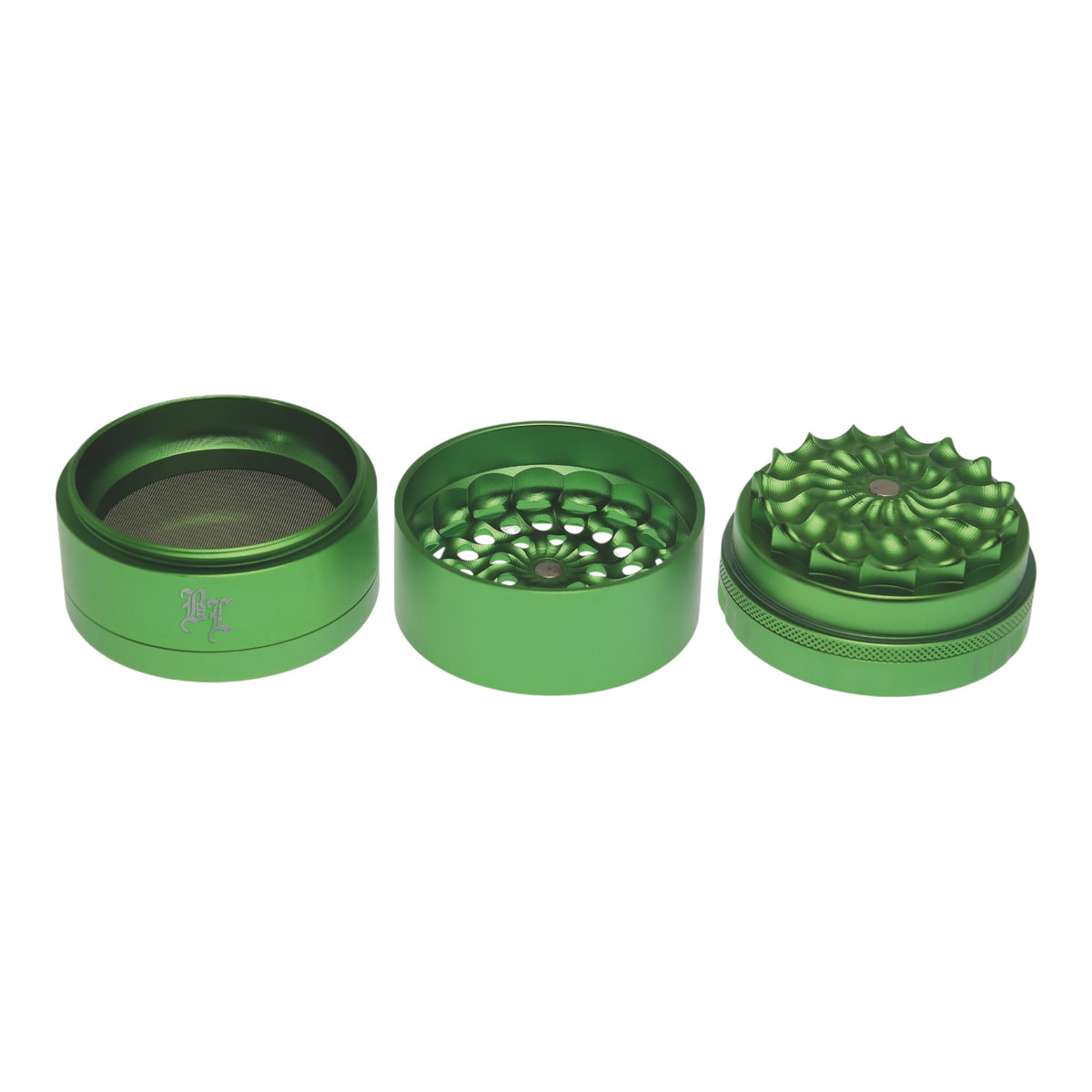 Black Leaf CNC Flowergrinder / Blumengrinder Grün 3 Teile