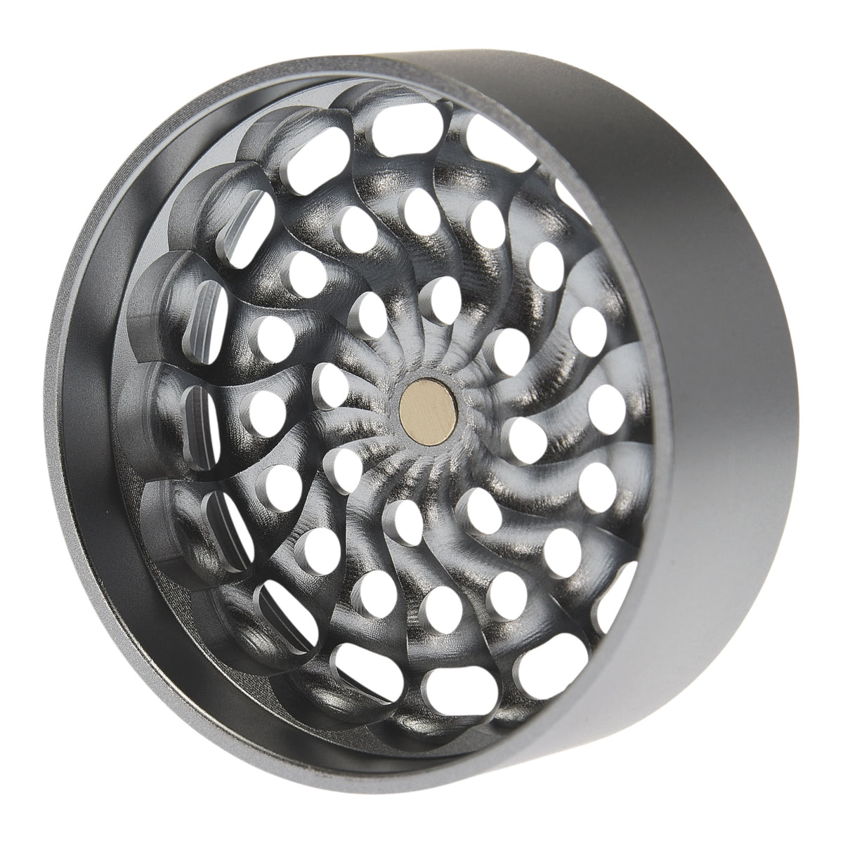 Black Leaf CNC Flowergrinder / Blumengrinder Silber Details Mahlwerk