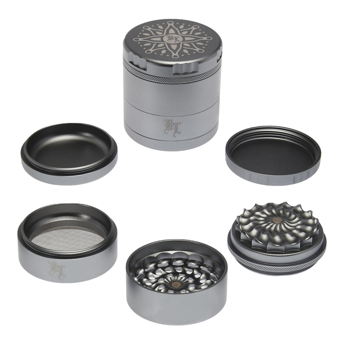 Black Leaf CNC Flowergrinder / Blumengrinder Silber alle Teile Details