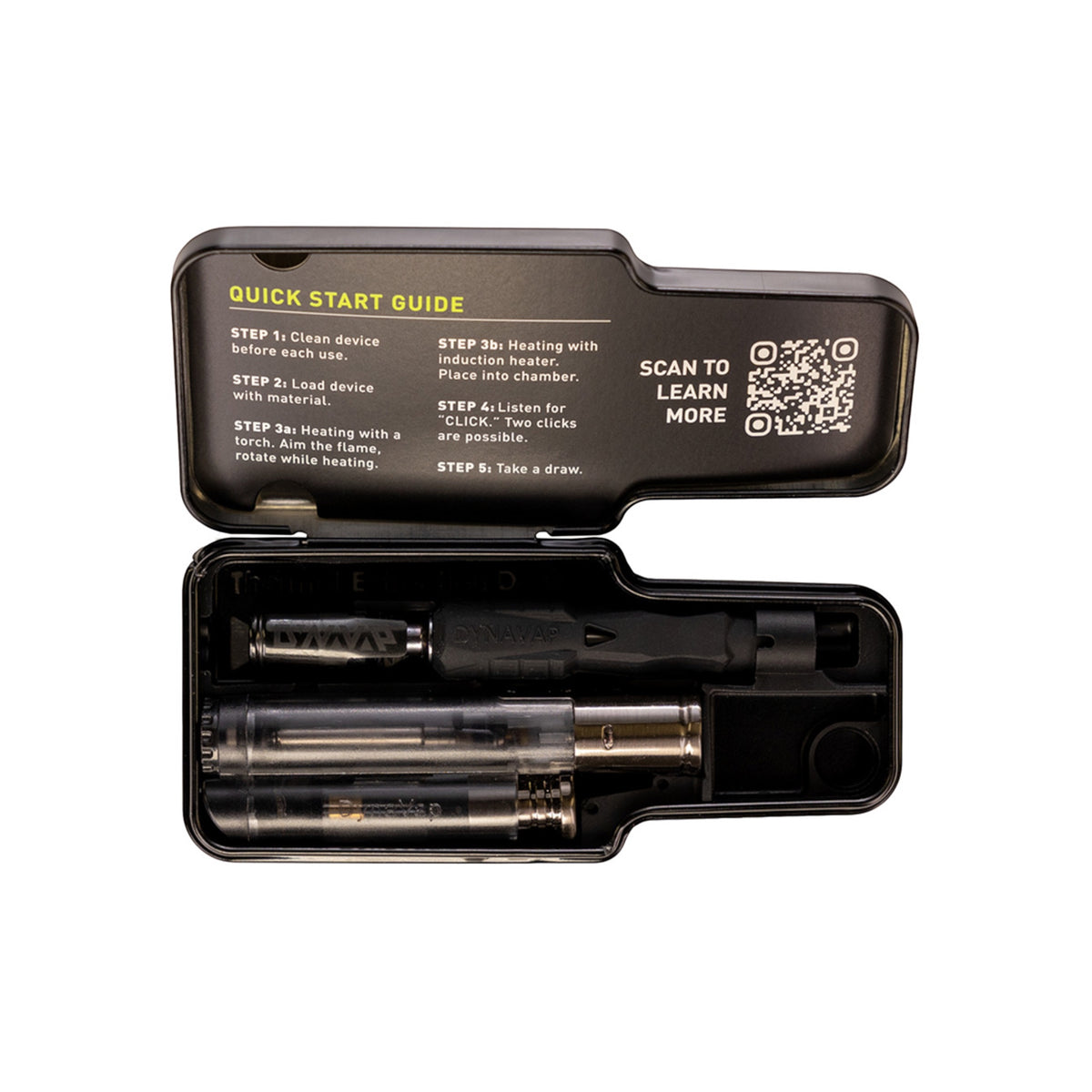 DynaVap B2 Stealth Schwarz liegend in der Metallbox