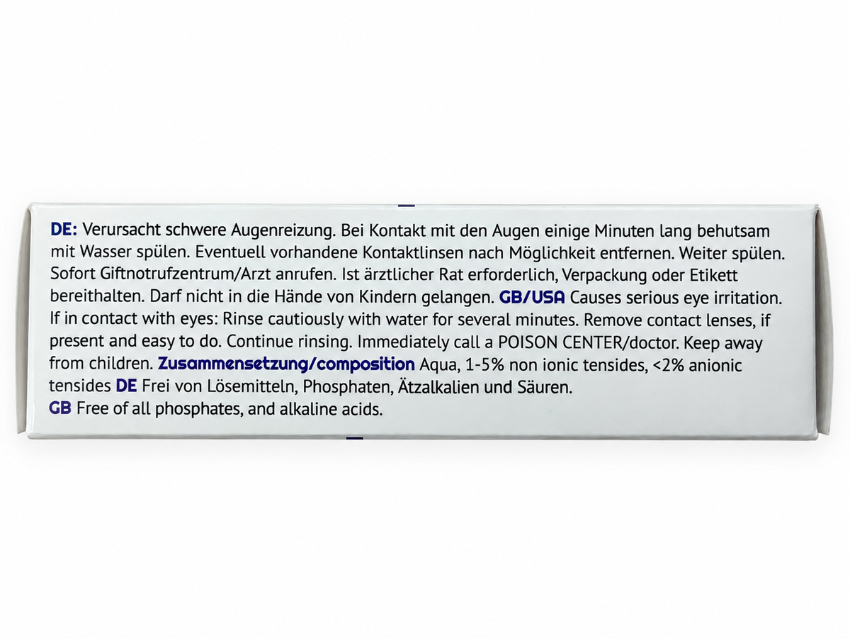 Rückseite der LimPuro King Wipes Verpackung mit Sicherheitshinweisen