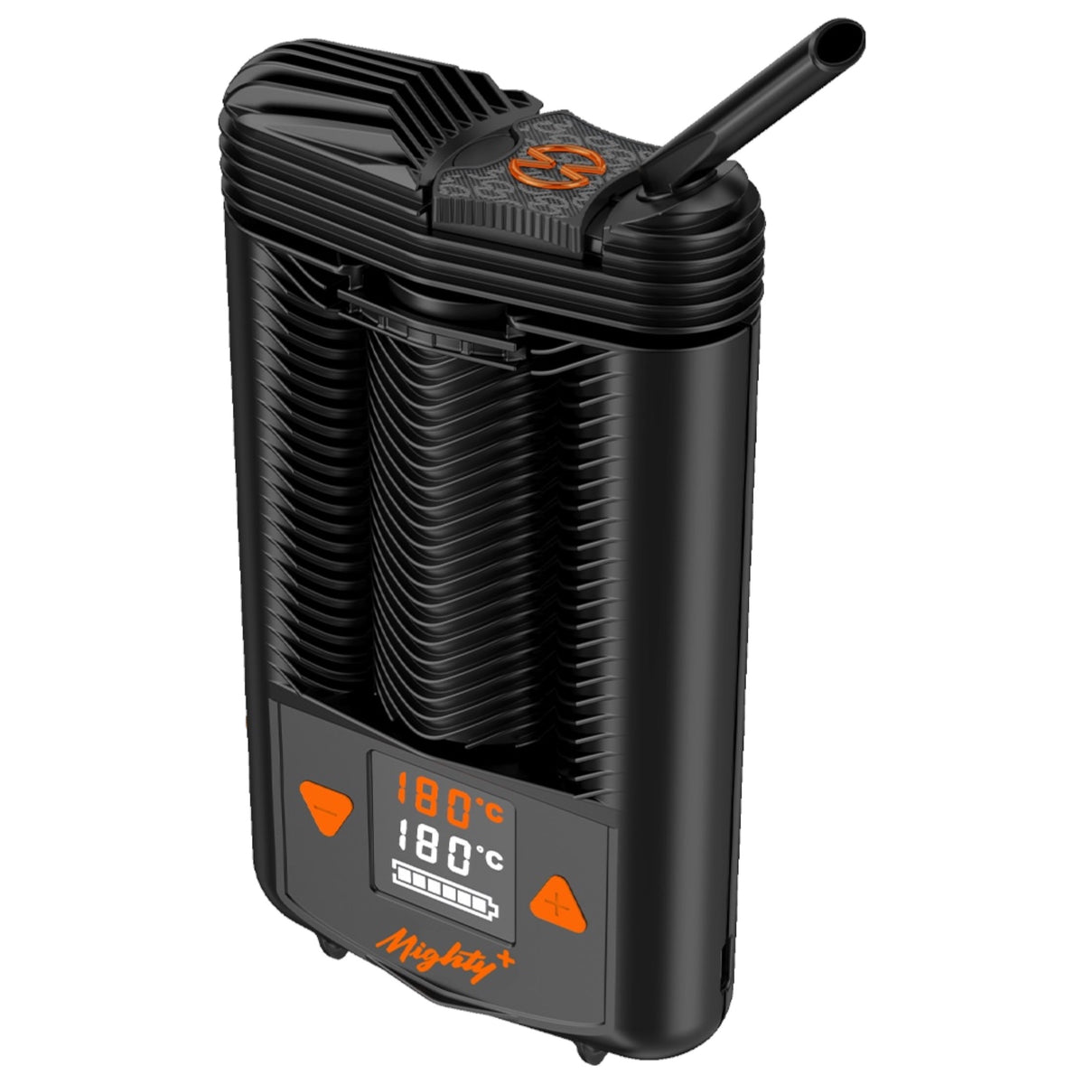 Storz & Bickel Mighty+ seitlich mit aufgeklapptem Mundstück