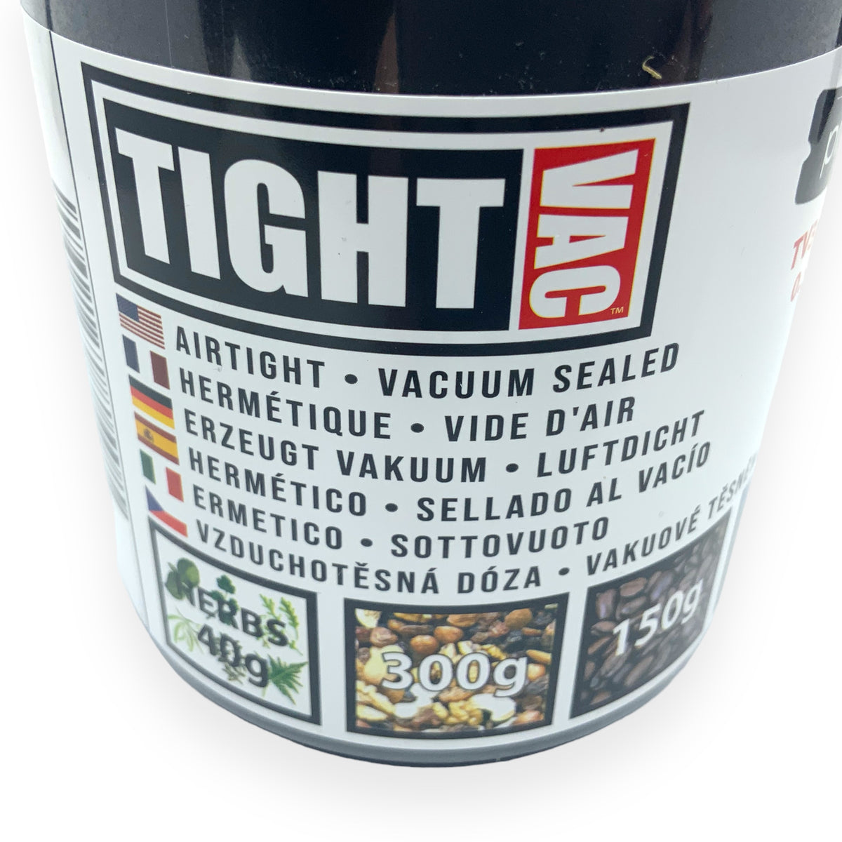 Nahaufnahme des Tightpac-Etiketts mit Füllmengen-Angaben