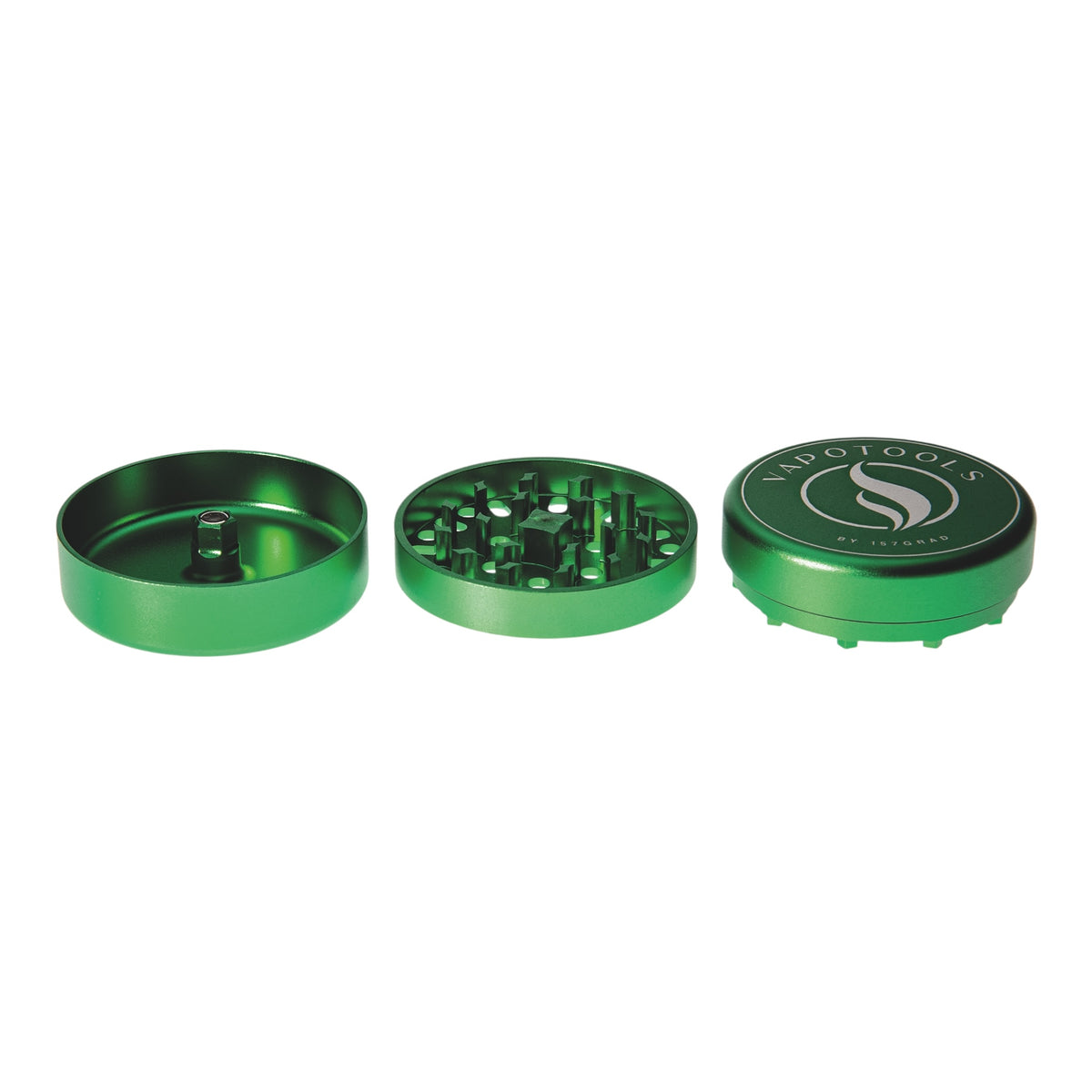 Vapotools by 157Grad Aluminium Ultra Grinder Grün geöffnet Details Logo