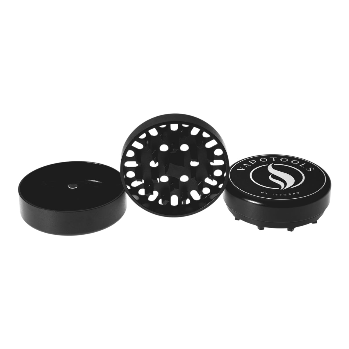 Vapotools by 157Grad Aluminium Ultra Grinder Schwarz geöffnet Mahlwerk mittig