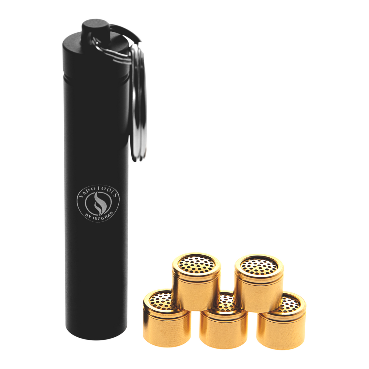 Vapotools by 157Grad Goldüberzogene Dosierkapseln passend für Arizer Solo 2, Solo 3, AirSE, Air Max & Dynavap Hyperdyn 5 Stück mit Caddy