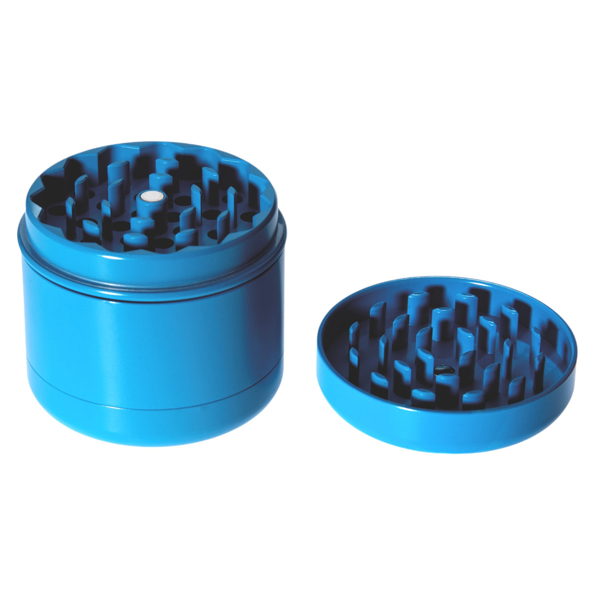 Vapotools by 157Grad Ceramic Herb Grinder 4teilig Blau Deckel geöffnet Details Mahlwerk