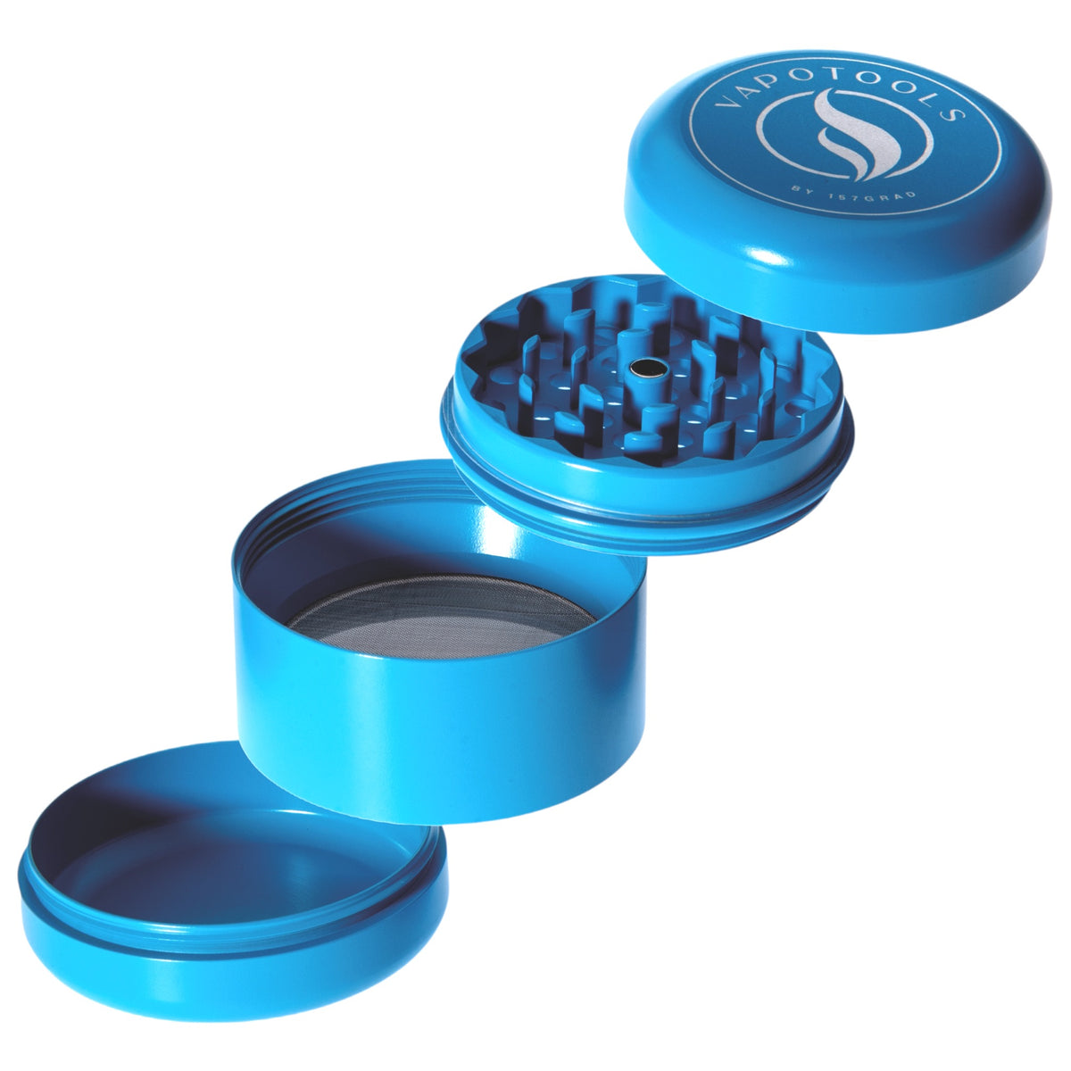 Vapotools by 157Grad Ceramic Herb Grinder 4teilig Blau geöffnet alle 4 Teile schräg übereinander
