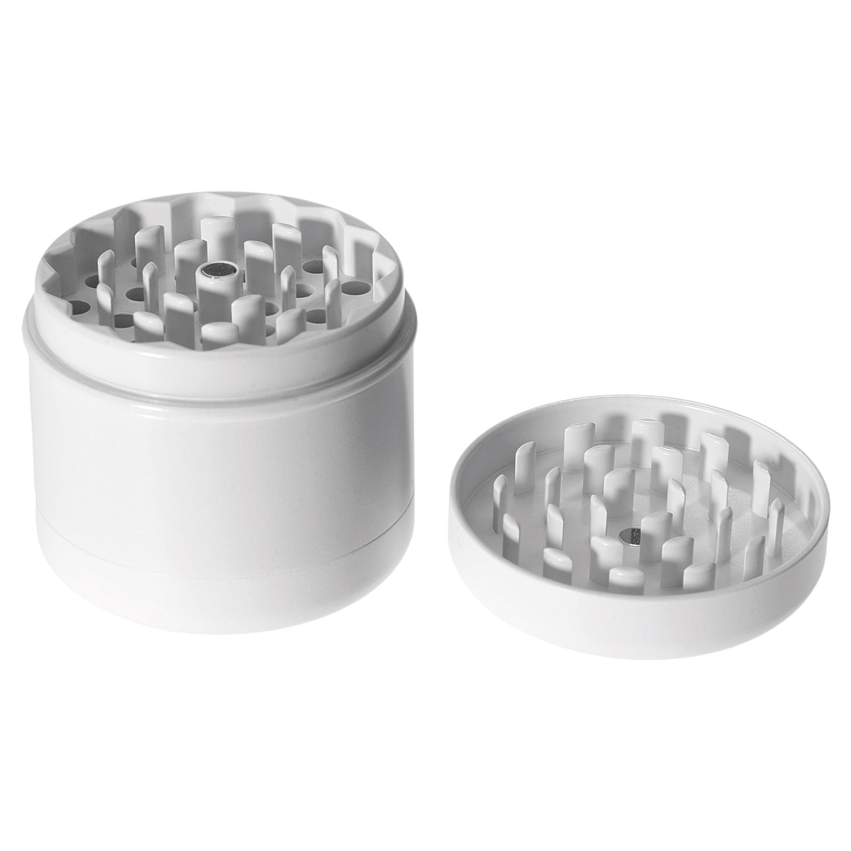 Vapotools by 157Grad Ceramic Herb Grinder 4teilig Weiss Deckel geöffnet Details Mahlwerk
