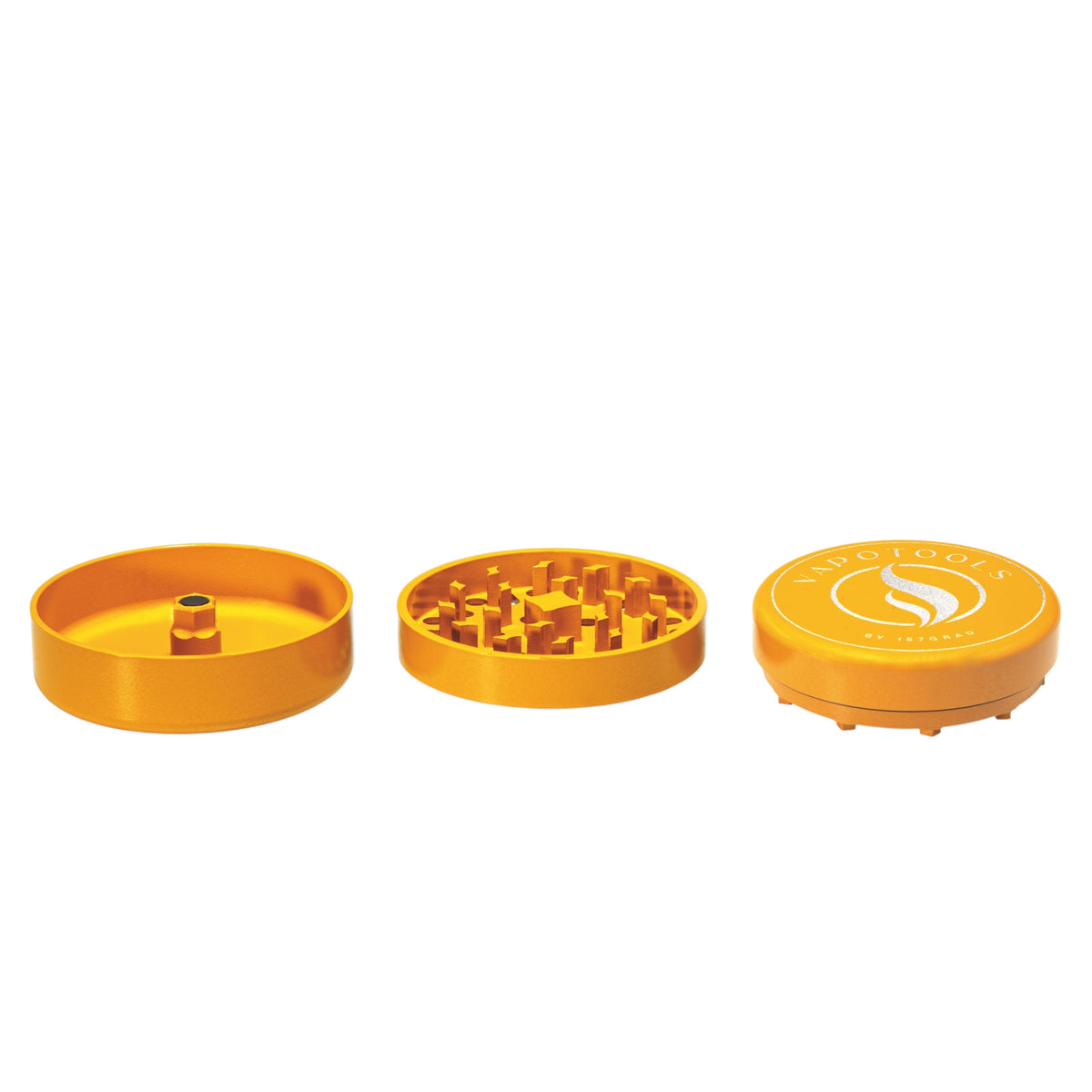 Vapotools by 157Grad Ceramic Ultra Grinder Gelb geöffnet in 3 Teile mit Logo