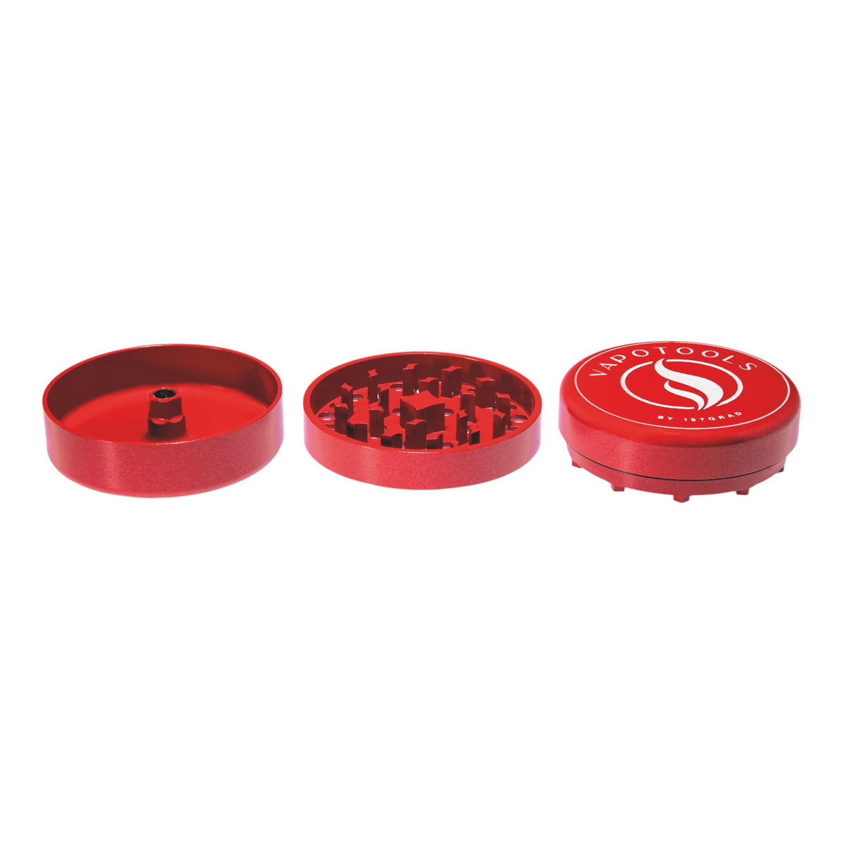 Vapotools by 157Grad Ceramic Ultra Grinder Rot geöffnet 3 Teile nebeneinander