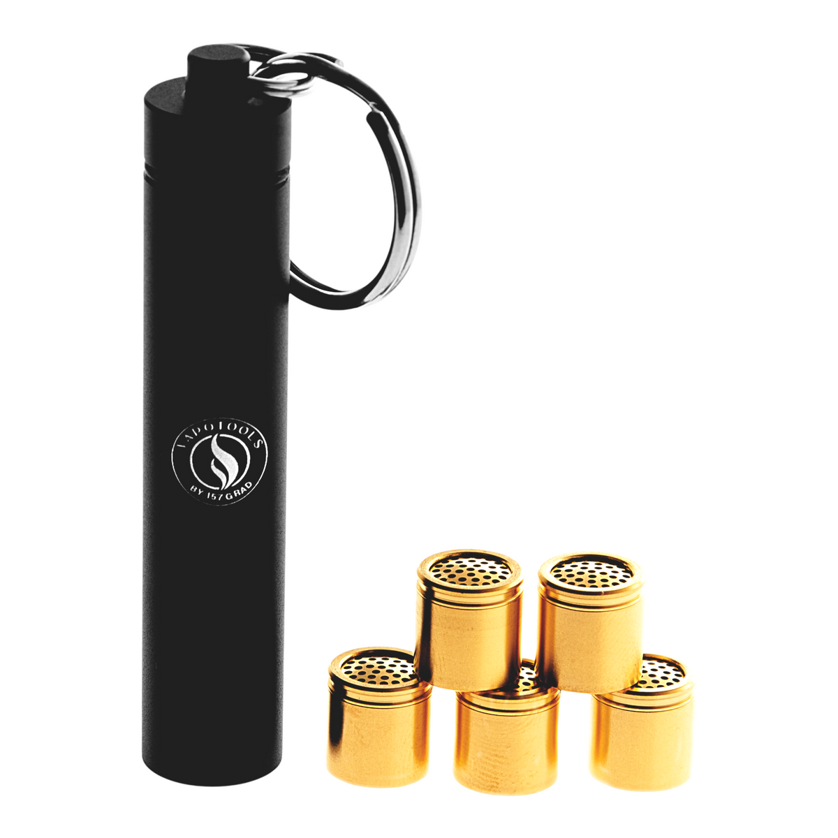 Vapotools by 157Grad Goldüberzogene Dosierkapseln passend für Xmax V3 Pro und Cuboo Stick 5 Stück mit Caddy