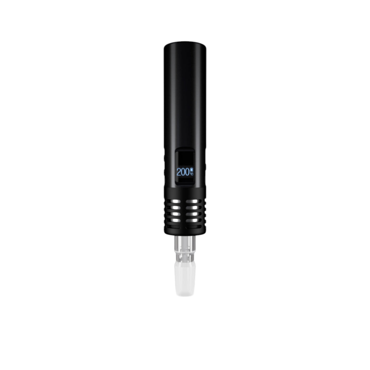 Arizer Air Max mit eingesetztem Glasmundstück und Display bei 200 Grad
