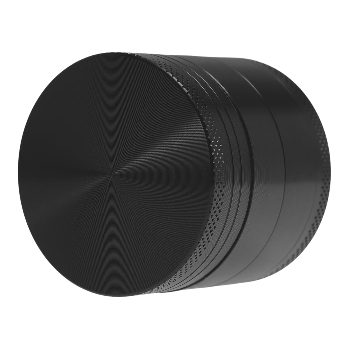 Near Dark Alu-Grinder konkav anodisiert 4-tlg Schwarz schräge Sicht auf den Deckel