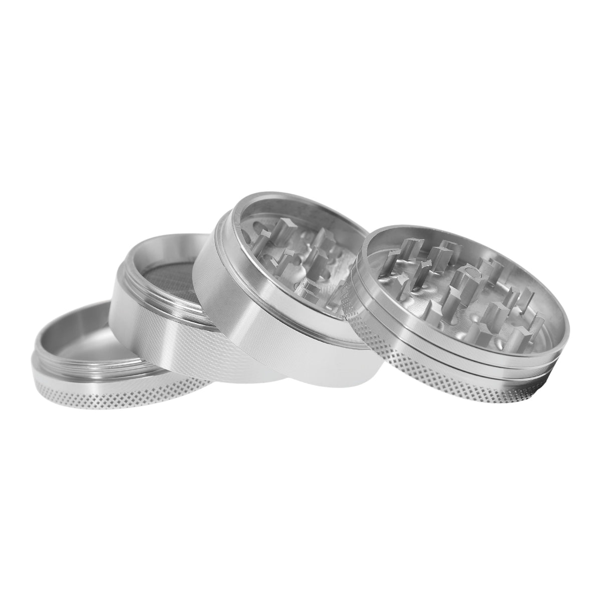Near Dark Alu-Grinder konkav anodisiert 4-tlg Silber  geöffnet alle 4 Teile