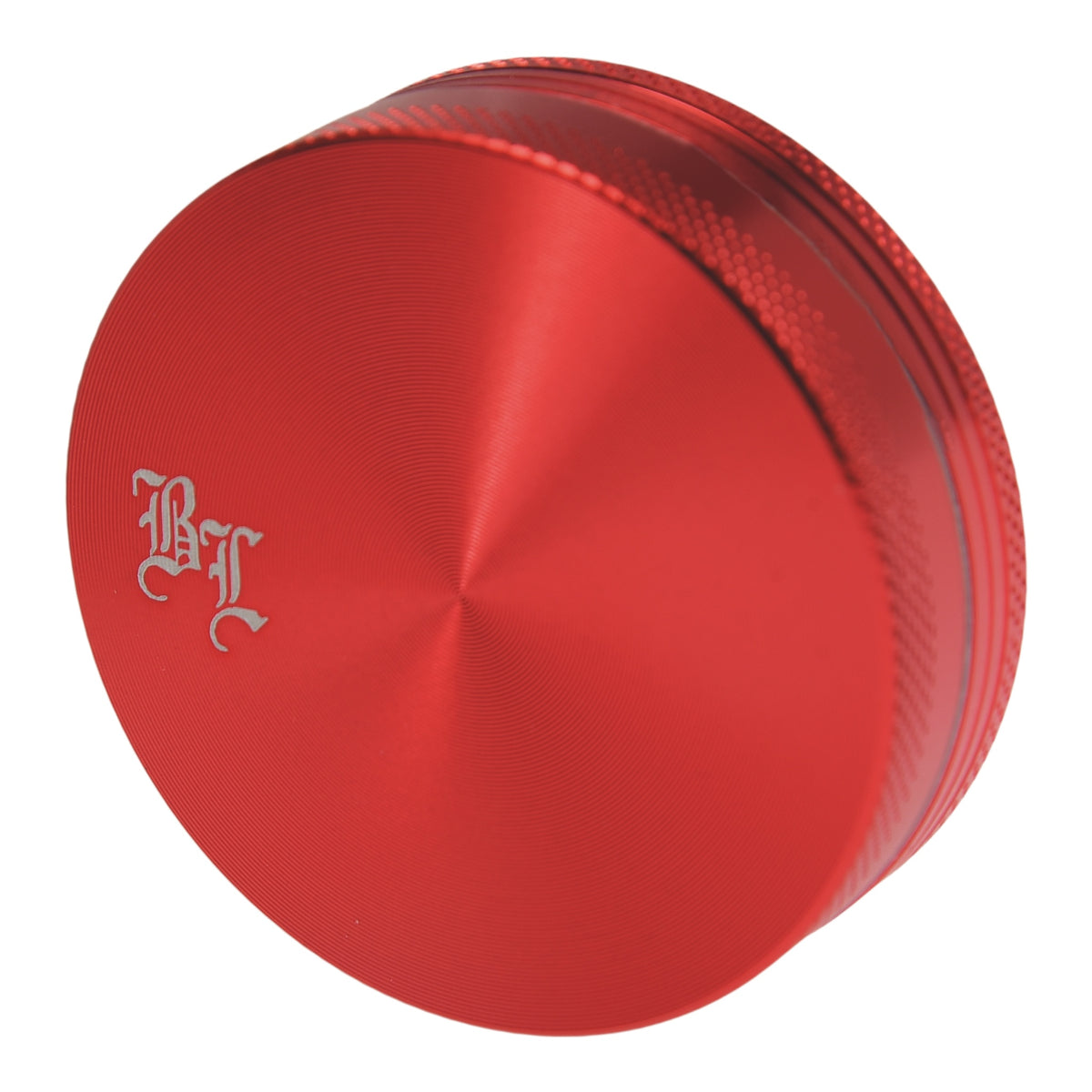 Black Leaf Alu Grinder 2 teilig Rot Deckel Details mit Logo