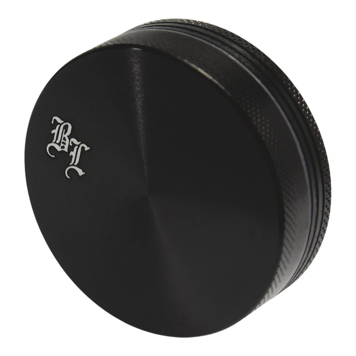 Black Leaf Alu Grinder 2 teilig Schwarz  Deckel Logo Details