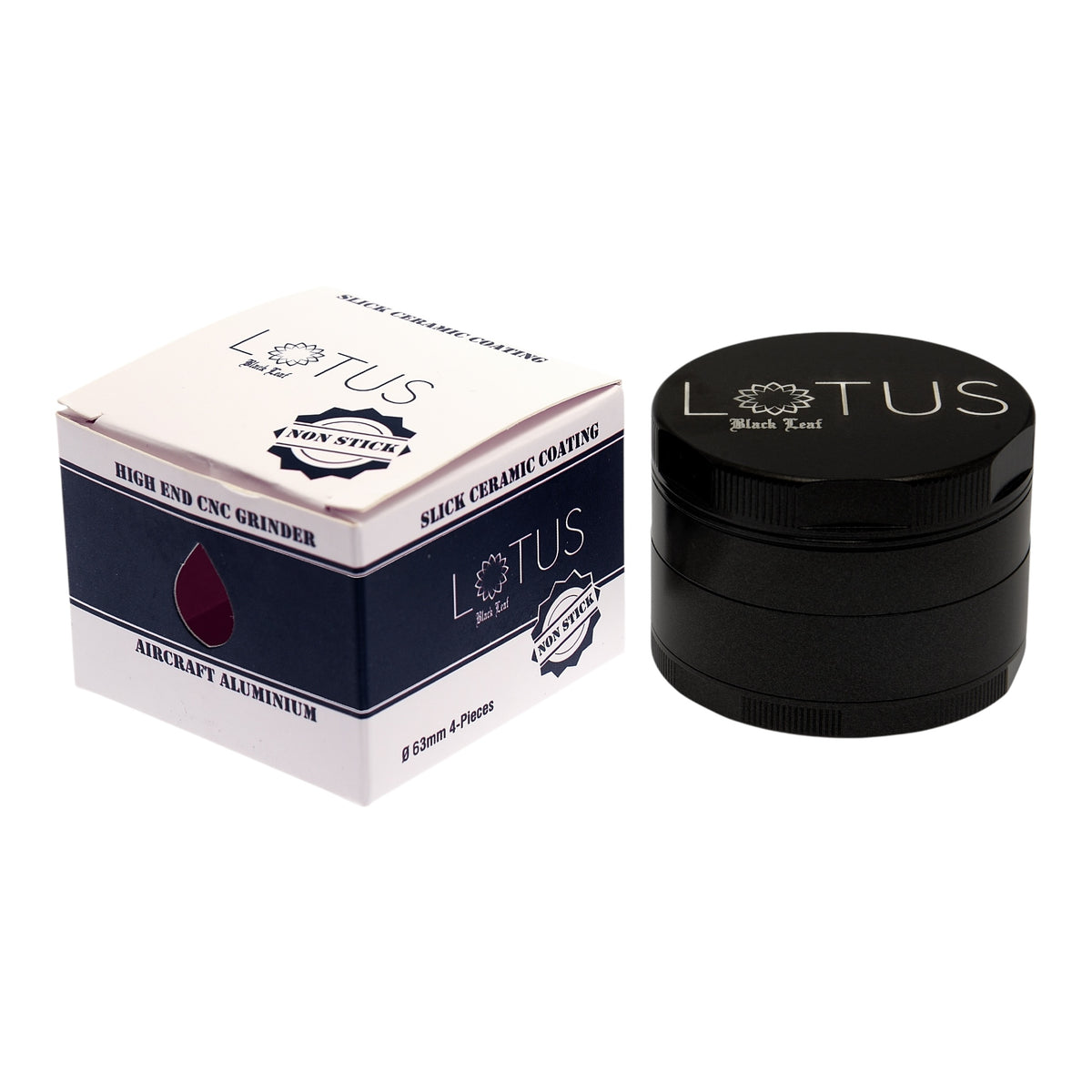 Black Leaf Lotus Grinder schwarz geschlossen mit Verpackung