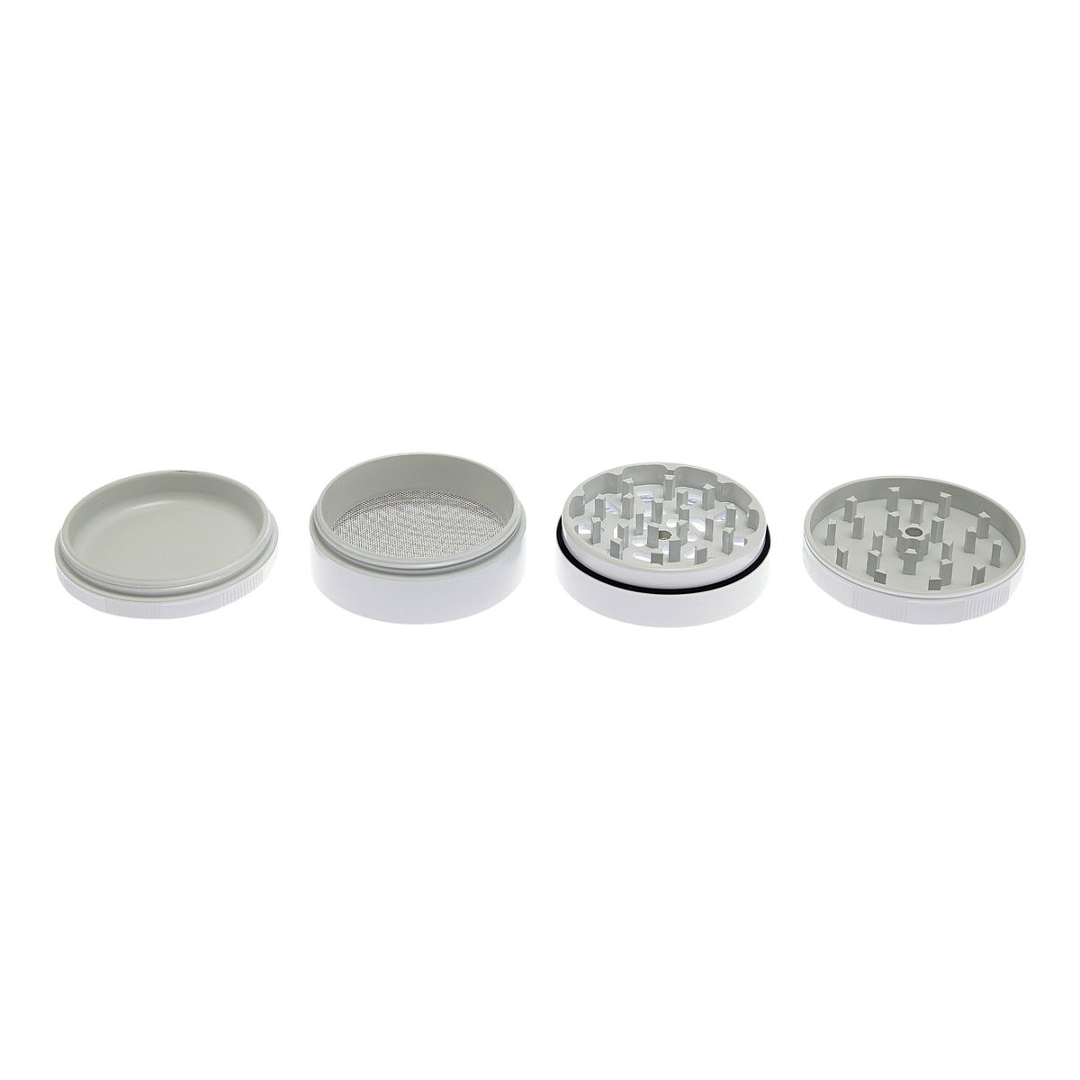 Black Leaf Lotus Grinder weiss alle Teile nebeneinander