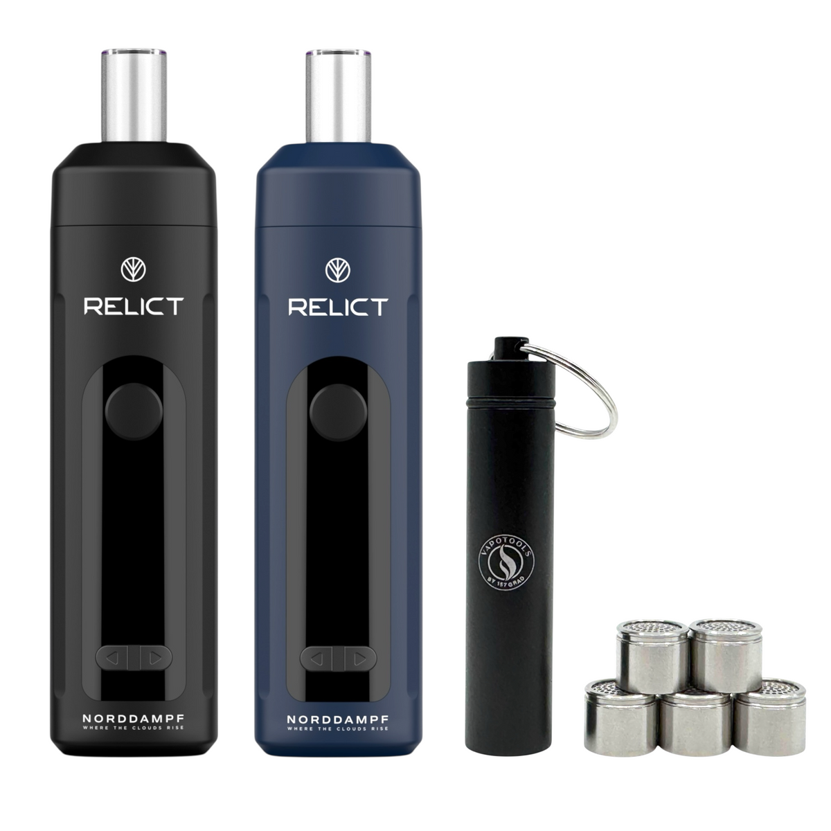 Norddampf Relict in Schwarz und Blau mit Vapotools Dosierkapseln als Spar-Set