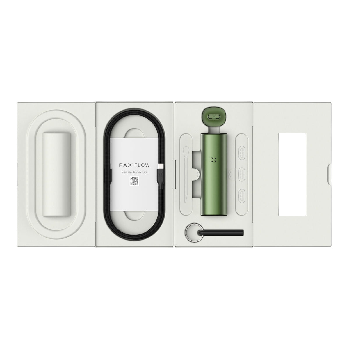 Pax Flow Greenstone Vaporizer in der Verpackung mit Zubehör