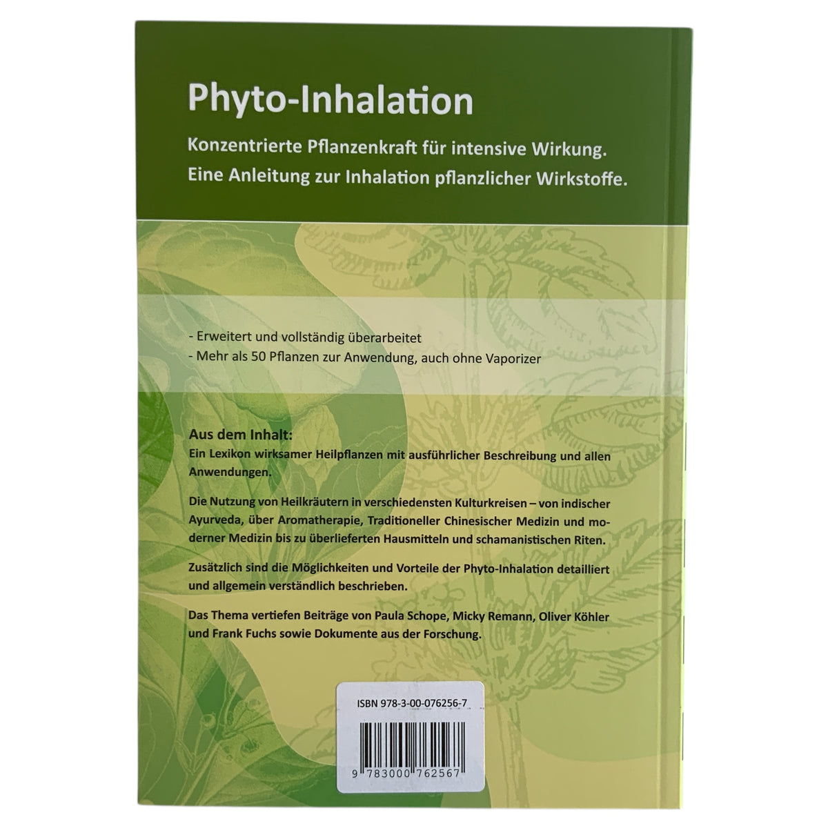 Rückseite des Buchs Phyto-Inhalation mit Inhaltsbeschreibung