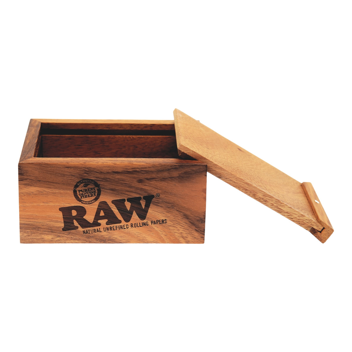 RAW Holzbox mit Schiebedeckel geöffnet Deckel seitlich schräg
