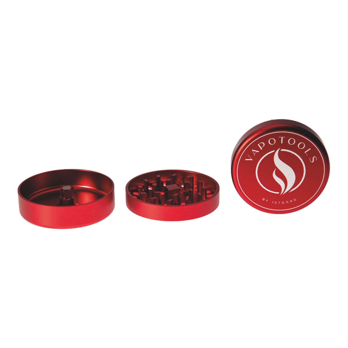 Vapotools by 157Grad Aluminium Ultra Grinder Rot geöffnet Deckel Detail Logo