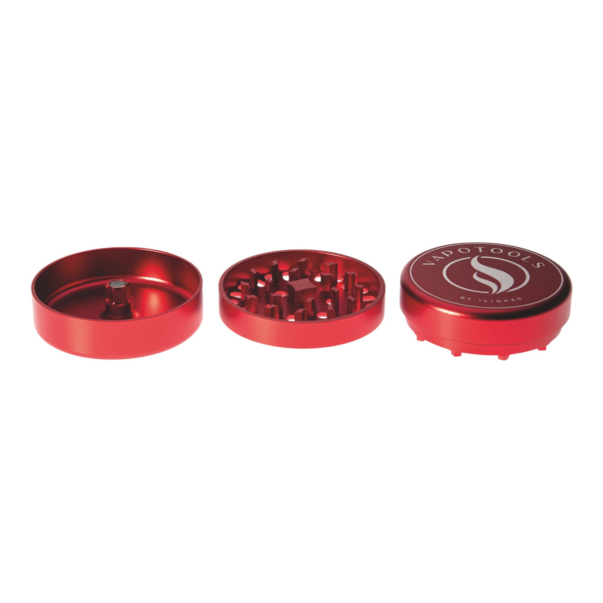 Vapotools by 157Grad Aluminium Ultra Grinder Rot geöffnet Details Logo