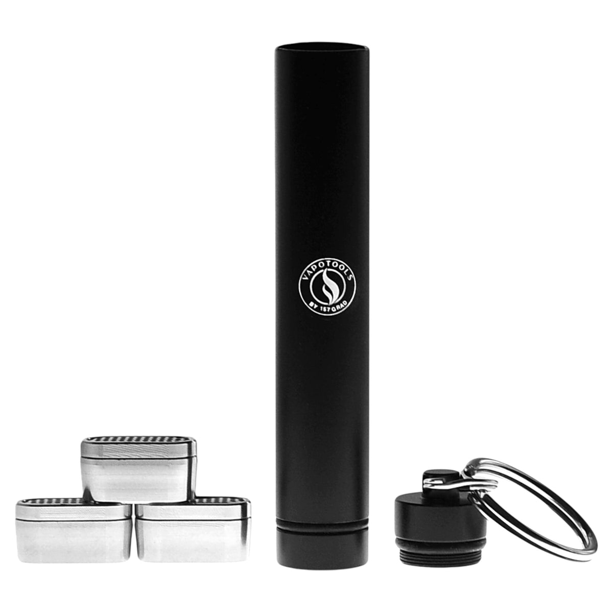 Vapotools Dosierkapseln für den Pax Plus neben dem Aufbewahrungsröhrchen