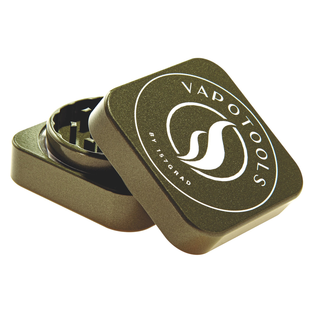 Vapotools by 157Grad Ceramic Square Grinder Grün geöffnet schräg aufeinander