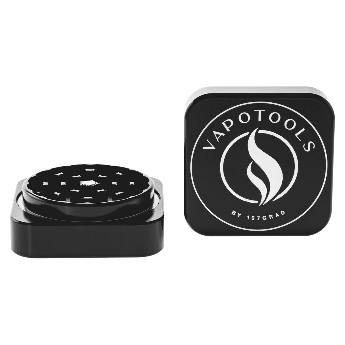 Vapotools by 157Grad Ceramic Square Grinder Schwarz geöffnet Details Logo