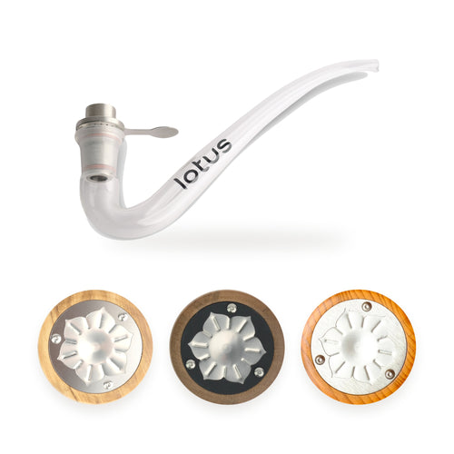 INHALE Lotus Vaporizer Kit: Glaspfeife mit Adapter und die Vapor Caps in Olivenholz, Walnuss und Maulbeere