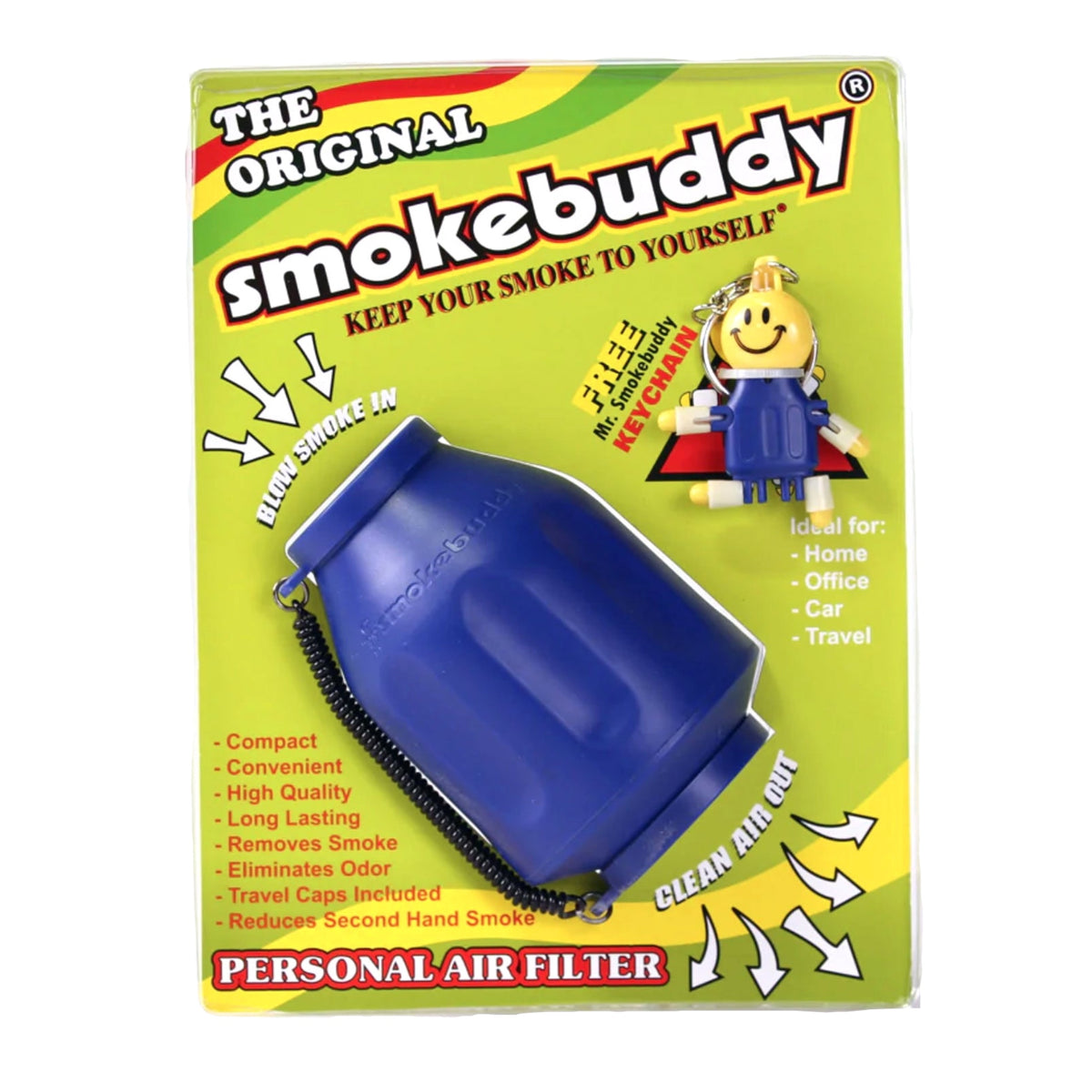 Verpackung des Original Smokebuddy Luftfilters in Blau