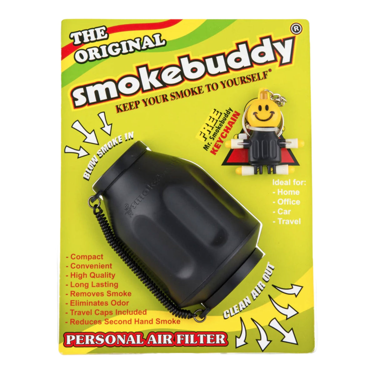 Verpackung des Original Smokebuddy Luftfilters in Schwarz